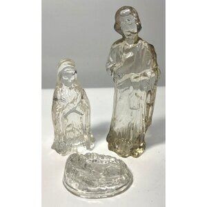 Vintage Clear Glass Nativity Figurine Set